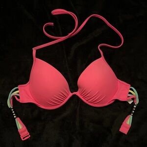 Vibrant Pink Bikini Top with Beaded Straps